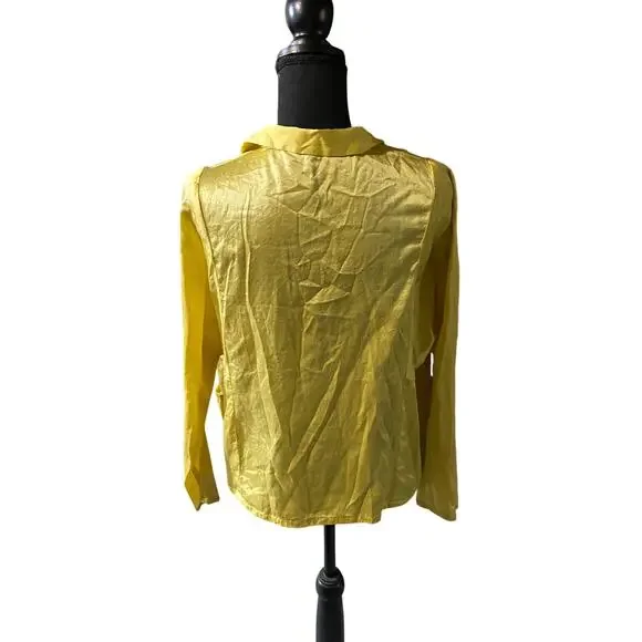 Babette Vintage Yellow Longsleeve Blouse Top with Tie Front Collar, Sz M - Picture 11 of 14